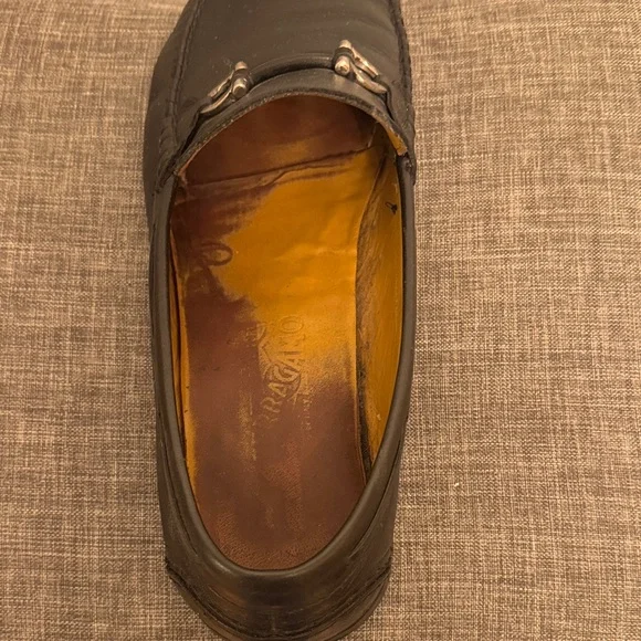 Salvatore Ferragamo Black Leather Loafers with Silver Accents